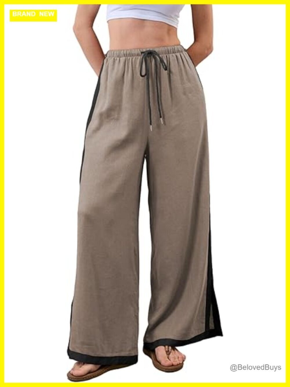 Wide Leg Linen Capri Pants High Waisted Drawstring Pockets Palazzo